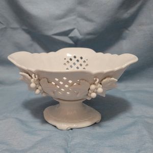 Vintage Footed Bowl Compote Arco Japan White with Raised 3D Grape Clusters